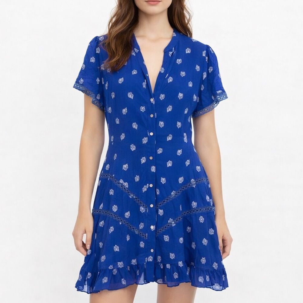 Shoshanna Blue Marlene Floral Button Front Mini Dress Size 8 Formal